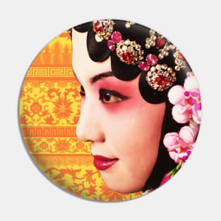 Chinese Opera Star with Yellow & Orange Traditional Floral Pattern- Hong Kong Retro Pin