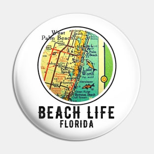 West Palm Beach Vintage Map Beach Life Florida Pin