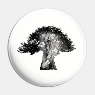 Baobab in Silhouette with Elephant Face Overlay Pin