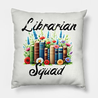 Librarian Squad, book row design with wild flowers Pillow