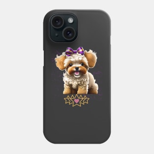 Maltipoo sweet puppy with a purple bow Phone Case