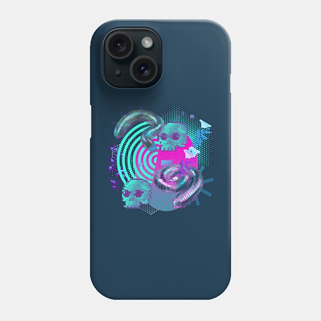 Millipedes and Skulls (Fuchsia/Turquoise) Phone Case by techno-mantis