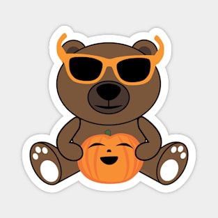 Cool cute Halloween bear sunglasses and pumpkin Magnet