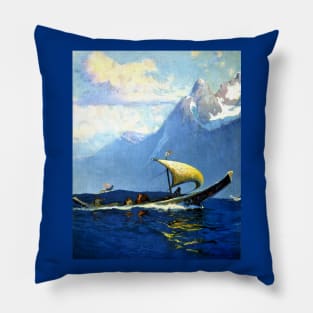 Alaska Native Boat Sailing Pacific Northwest 1920s Sydney Lawrence Pillow