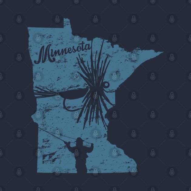 Minnesota Distressed Fly Fishing State Map by TeeCreations