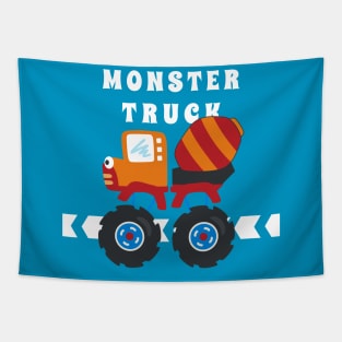 illustration of monster truck with cartoon style. Tapestry