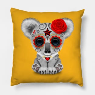 Red Day of the Dead Sugar Skull Baby Koala Pillow