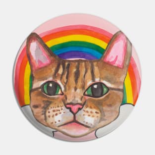 Cat Kitty face with rainbow Pin