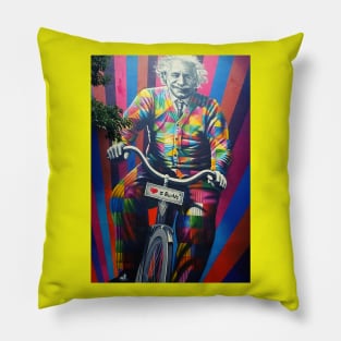 Einstein riding a bike. Pillow