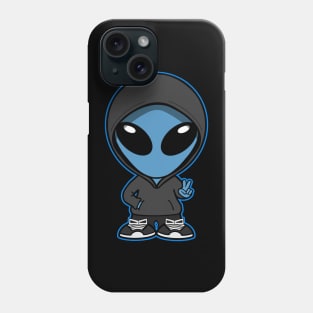 Hooded Space Alien Peace Hand Sign Blue Phone Case