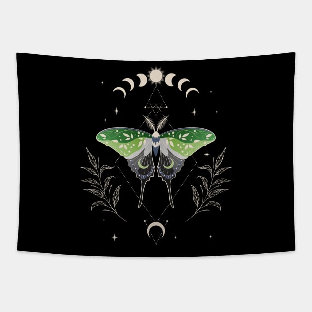 Aromantic Luna Moth Celestial Cottagecore LGBT Pride Flag Tapestry by Psitta