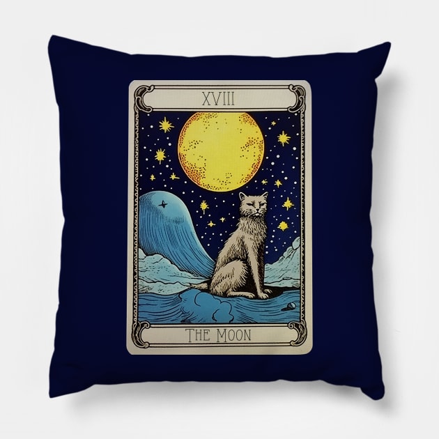 The Moon Tarot Card : Cat Edition Pillow by nonbeenarydesigns