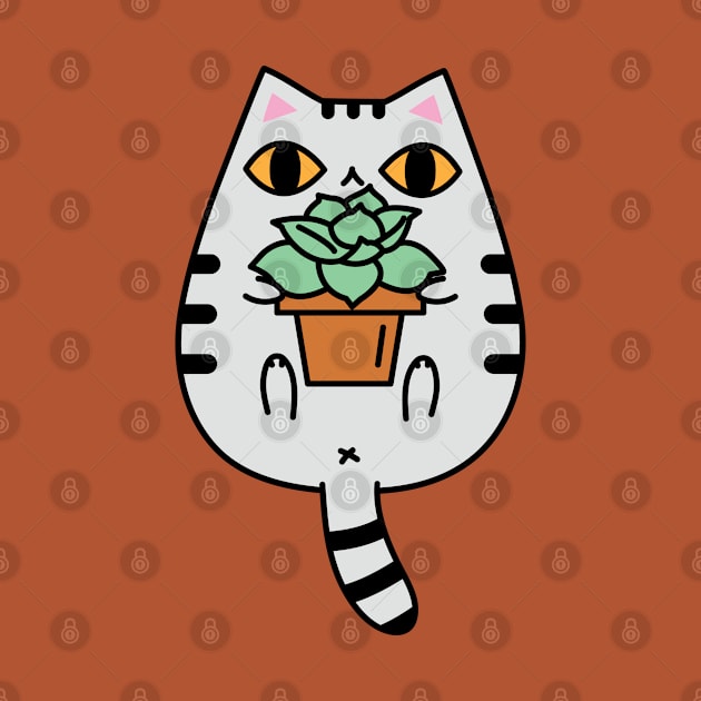 Gray Tabby Cat with Succulent Plant by Noristudio