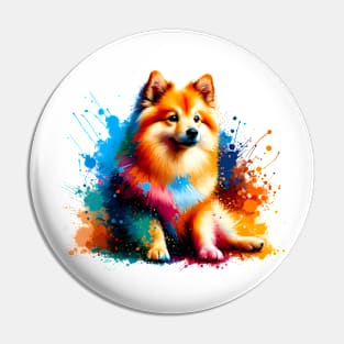 Colorful Norwegian Buhund in Abstract Splash Paint Art Pin