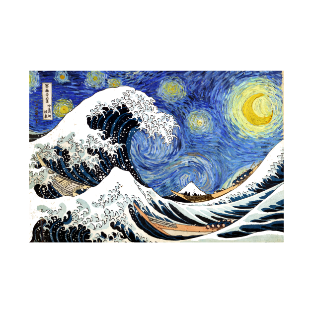 Iconic Katsushika Hokusai Vincent van Gogh Starry Night Wave of