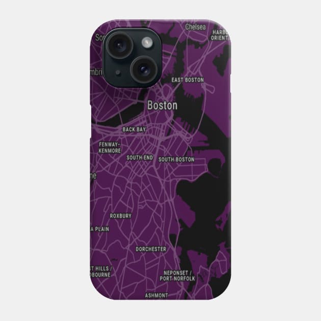 Boston deep purple map Phone Case by Mapmania