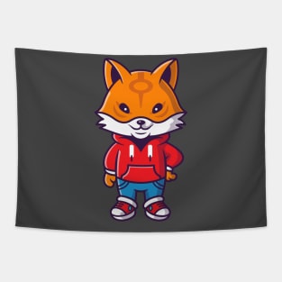 Cute Cool Fox Wearing Jacket Cartoon Tapestry