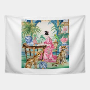 The Writer’s Den, whimsical chinoiserie painting Tapestry