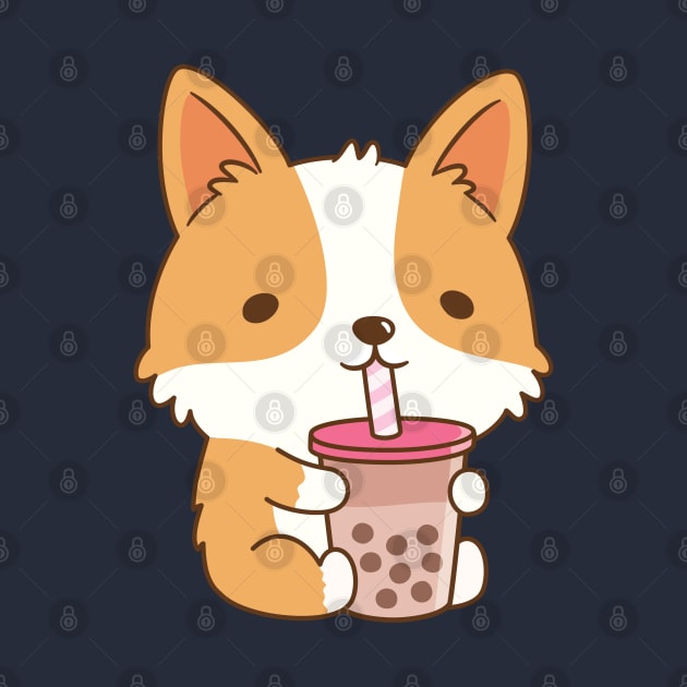 Cute Corgi Drinking Bubble Tea by rustydoodle