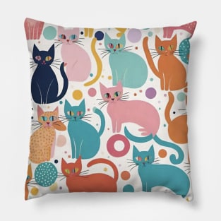 Colorful Cat Crescendo: A Symphony of Whiskers and Patterns Pillow