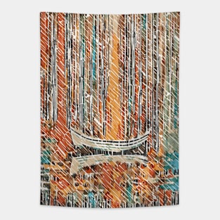 boat in autumn lake Tapestry