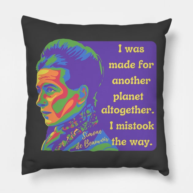 Simone de Beauvoir Portrait and Quote Pillow by Slightly Unhinged