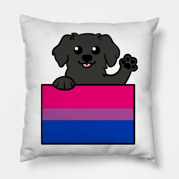 Love is Love Puppy - Black Lab - Bi Pride Flag Pillow by LittleGreenHat