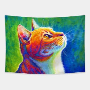 Anticipation Psychedelic Rainbow Tabby Cat Tapestry