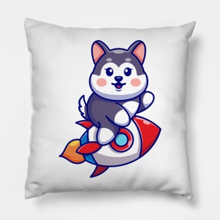 Cute husky riding rocket cartoon Pillow