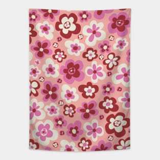 retro florals pattern, 70s groovy flowers, flower market, scandinavian florals, danish style, pink, red, burgundy, peach Tapestry