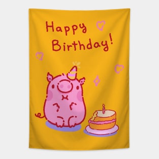 Happy birthday! Pig eating your cake Tapestry