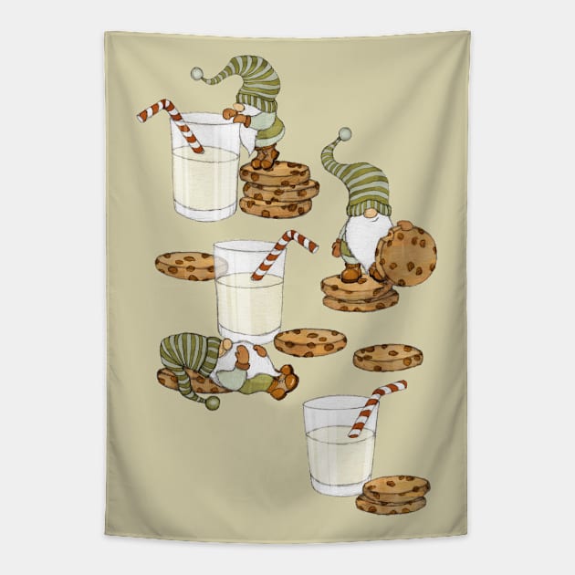 Gnomes with Milk and Cookies Tapestry by micklyn