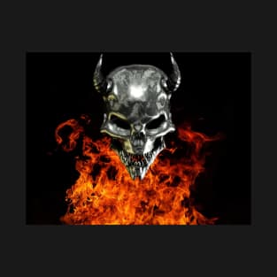 Chrome Demon Skull with Fire T-Shirt