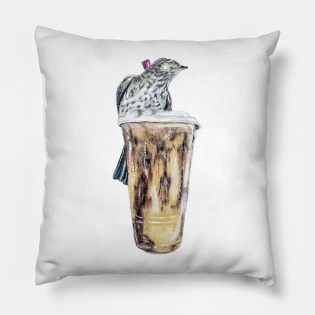 Wood Thrush Iced Coffee Pillow by Animal Surrealism