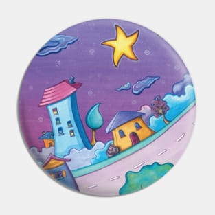 Cartoon houses in the night Pin