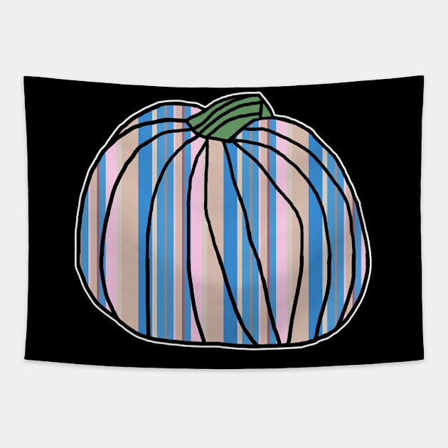 Halloween Horror Pumpkin Light Blue Pink Stripes Tapestry by ellenhenryart