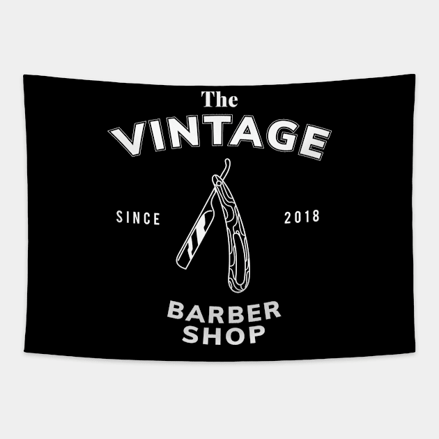 THE VINTAGE BARBER SHOP Tapestry by Vixie Hattori