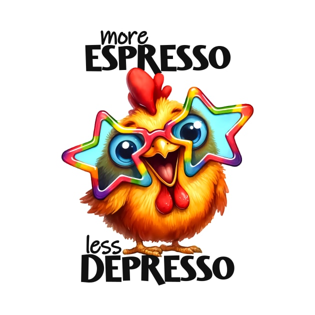 More espresso less depresso funny funky chicken by Fun Planet