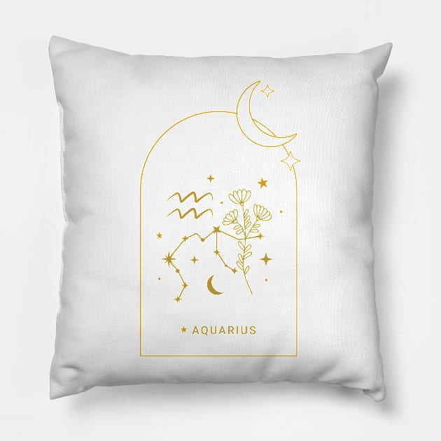 Aquarius Zodiac Constellation and Flowers - Astrology and Horoscope Pillow by Patty Bee Shop