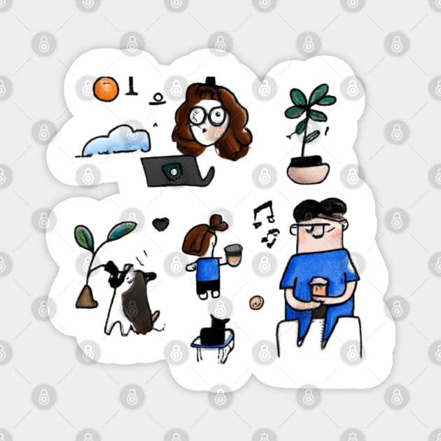 Sunshine with family and pets Magnet by SR8891