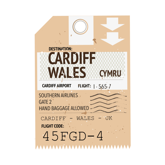 Cardiff Wales retro plane ticket, by nickemporium1