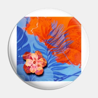 orange blue tropical flower and leaves Pin