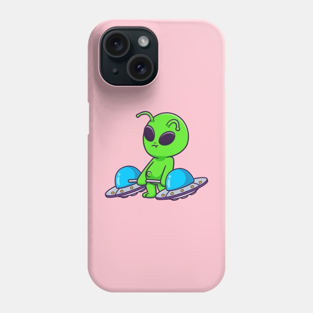 Cute Alien Lifting Ufo Barbell Cartoon Phone Case by Catalyst Labs