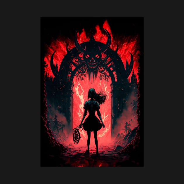 Anime Cute Girl Standing infront of gates of Hell by Bubblebug