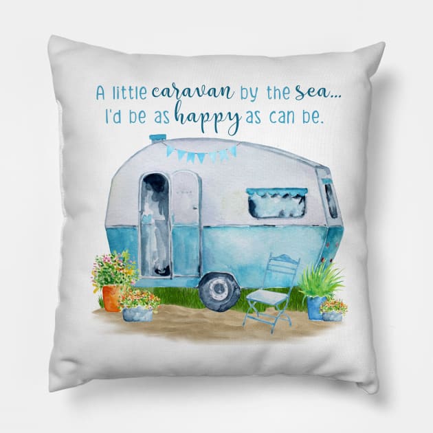 Camper Caravan Beach Scene Pillow by FreeSpiritedNomads