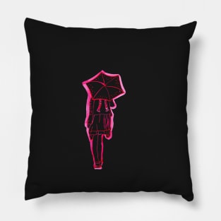 Girl with umbrella Watercolor Line Drawing Pillow