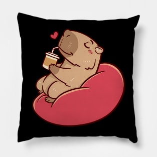 Cute capybara chilling and drinking coffee Pillow