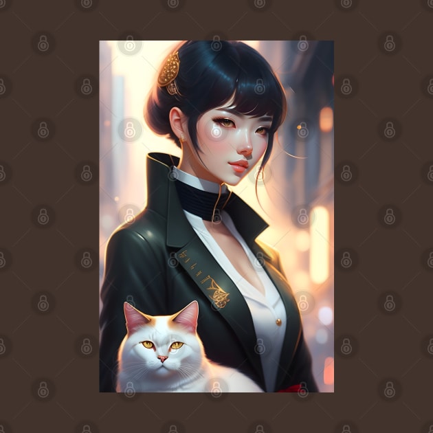 Beautiful woman with cat - Modern digital art by Ai-michiart