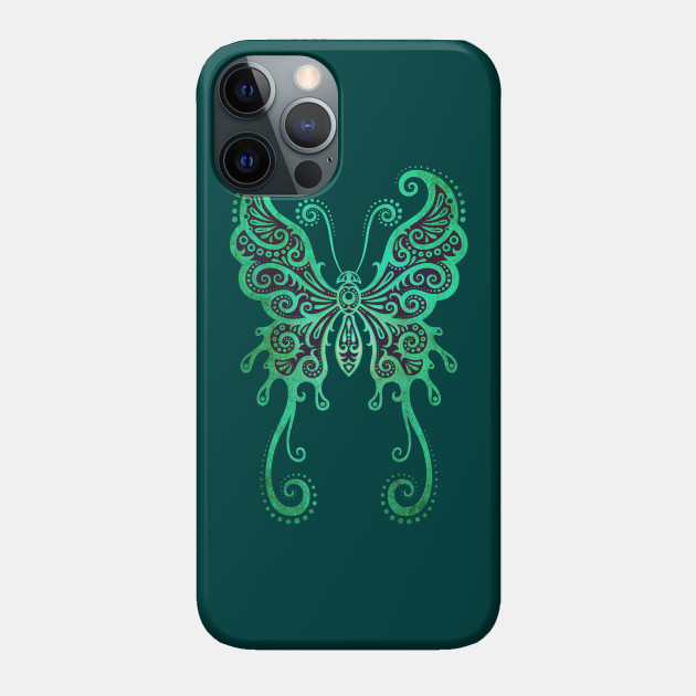 Intricate Blue Vintage Tribal Butterfly - Butterfly - Phone Case