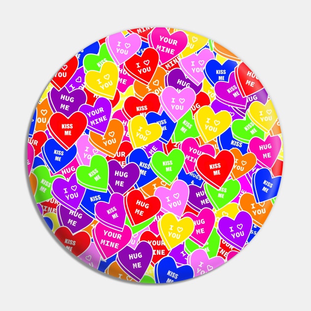 HAPPY Valentines Day Candy Hearts Pin by SartorisArt1